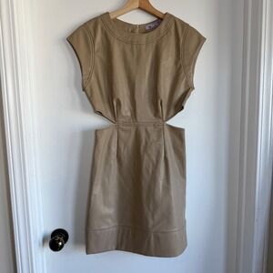 Anthropologie lalavon Tan Faux Leather Cutout Mini Dress Sleeveless Womens Small